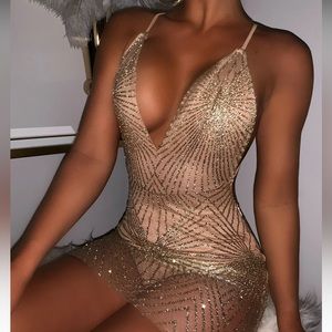 Dressmezee Akela Gold Glitter Dress NWT